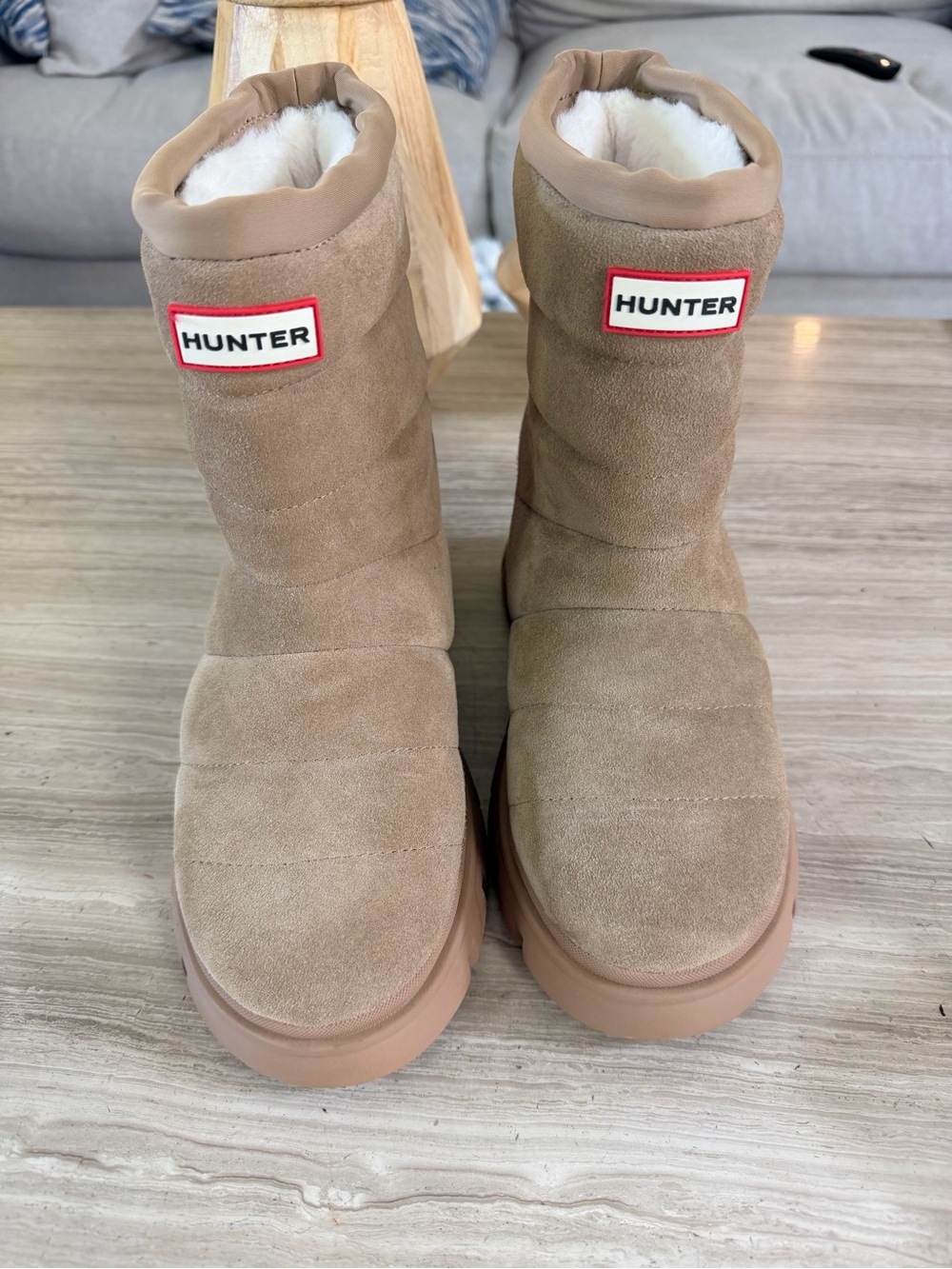 Hunter Men's Taupe Suede Shearling-Lined Boots